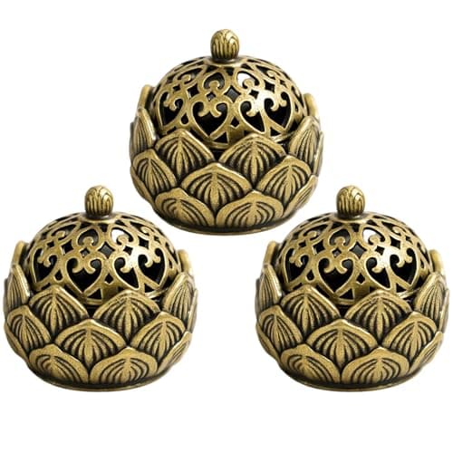 Incense Burner, 3 Pack Brass Incense Cone Holders, Mini Stick Holders for Meditation, Yoga, Creating Calm Atmosphere, Compact Size 3x3cm