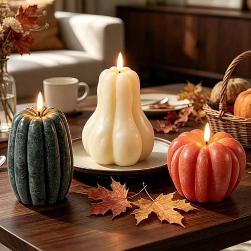 EVERLORIA 3 Pcs Fall Pumpkin Flameless Candle, LED Battery Operated Pumpkin Candle Light with Remote, Real Wax 3D Flickering Candles, Autumn Thanksgiving Halloween Farmhouse Home Decoration Gift