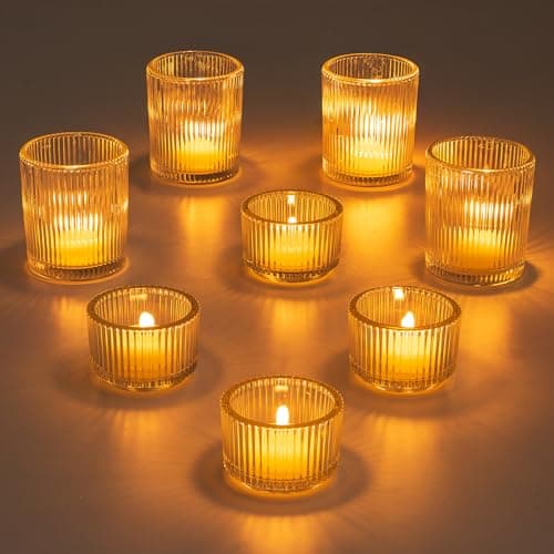 Glasseam Ribbed Tea Light Candle Holder: 8Pcs Glear Glass Tealight Holder