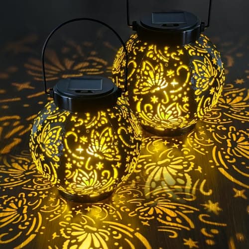 2 Pack IP44 Solar Hanging Lights, Outdoor Garden