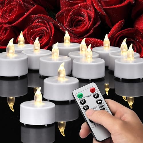 Battery Operated Led Tea Lights with Remote control timer Warm White 5Pack