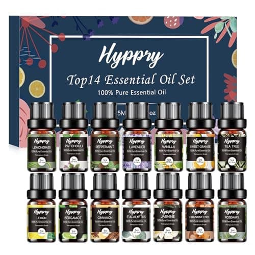 Hyppry Essential Oils Set, Pure Natural Essential Oils for Diffuser for Home, Aromatherapy, Candle & Soap Making, Cleaning, Relaxing - Lavender, Tea Tree, Eucalyptus, Lemon, Cinnamon, Jasmine