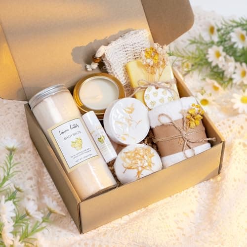 AbbyLou Natural Spa Gift Set for Women — 9 Piece Pamper Hamper with Soy Candle, Handmade Soap, Bath Bomb & Shower Steamers — Lemon Cupcake — Birthday Gifts for Her