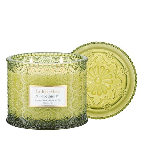 LA Jolie Muse Starlit Golden Fir Candle, Candles for Home Scented, Large 2-Wick Soy Candle, Scented Candle Gifts, Clean Burning Candles, 12 Oz