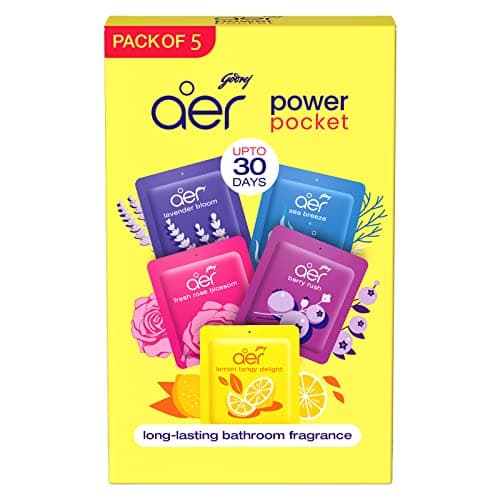 Godrej aer Pocket Bathroom Air Freshener Gel, Pack of 5 Assorted Hanging Fragrances, Long Lasting Odour Eliminator up to 30 Days Each, No Plug or Spray, Hanging Freshener for Toilet, Wardrobe, Kitchen