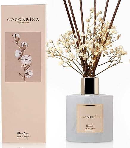 COCORRÍNA Reed Diffuser Set, 200ml Clean Linen Scented Diffuser with Sticks Home Fragrance for Bedroom Bathroom Living Room, Home & Office Decor