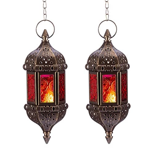 NUPTIO Moroccan Candle Lantern Tea Light Candle Holders Hanging Brown