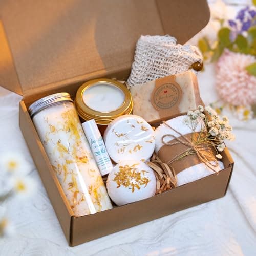 AbbyLou Natural Spa Gift Set for Women — 9 Piece Pamper Hamper with Soy Candle, Handmade Soap, Bath Bomb & Shower Steamers — Citrus & Vanilla — Birthday Gifts for Her