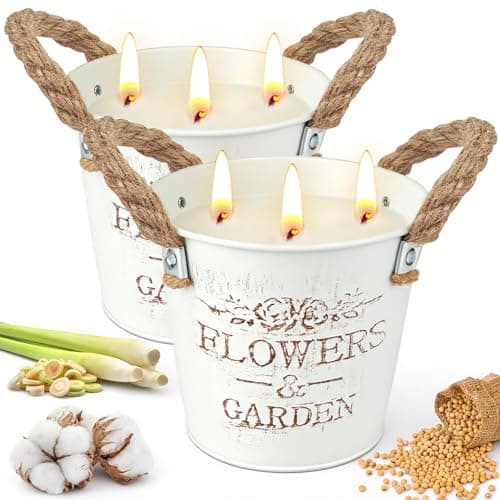 Citronella Candles Outdoor,Up to 200 Hours of Burn Time,2 x 12.4 oz 3-Wick Scented Candles with Natural Citronella Oil and Soy Wax for Garden Patio Camping BBQ,Gifts for Women