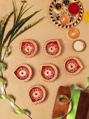 Handmade Terracoaat Set of 6 Red Clay Diya for Diwali/Navratri Decorations Oil Lamp Diwali Clay Diya Tea Light Holder Indian Decor Festival Gifts Puja Items
