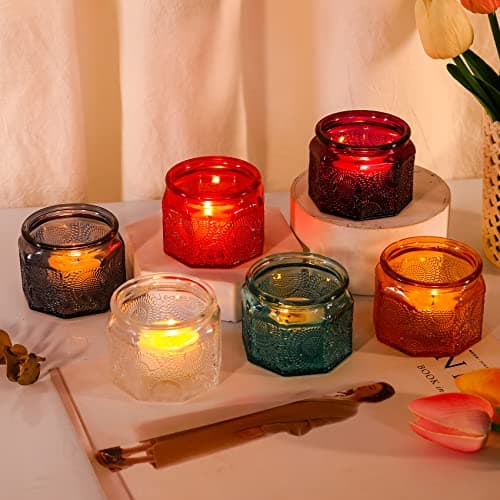 Set of 6 Glass Tea Light Candle Holders Vintage Votive Table Centrepiece