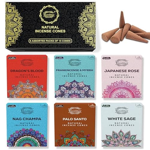 raajsee Natural Incense Cones,6 Pack Mixed Scents Gift pack 15 pc Each (90 Total), Insense Cones Variety Pack, 100% Organic Non Toxic Natural - Hand rolled free from Chemicals (PACK 2)
