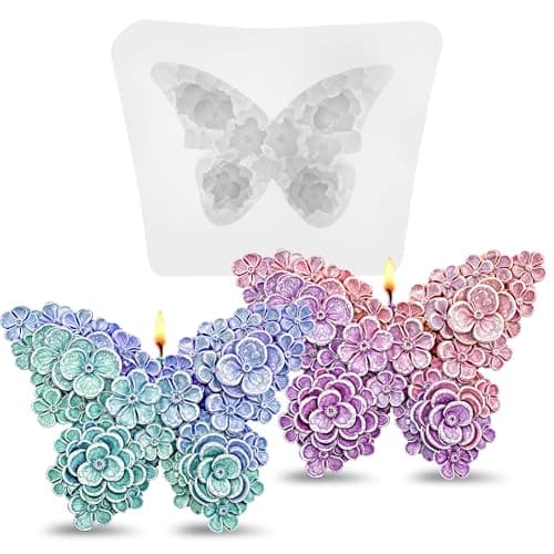 Mabor 2Pcs Butterfly Flower Silicone Mold, Candle Moulds for Candle Making