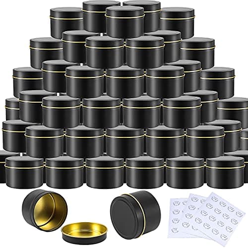 SEUNMUK 48 Pack 4oz Black Candle Tins, Candle Jars for Candle Making, Empty Metal Storage Tins with 3 PCS Sticky Labels, for Wax Storage, DIY, Arts, Crafts, Gifts