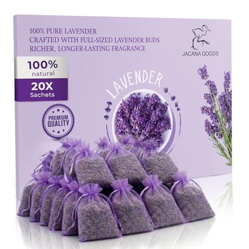 English Lavender Bags – Natural Moth Repellent & Air Freshener – Set of 20 – Air Freshener for Wardrobes, Drawers, Bathrooms, Clothes Storage – 100% Organic Premium Lavender