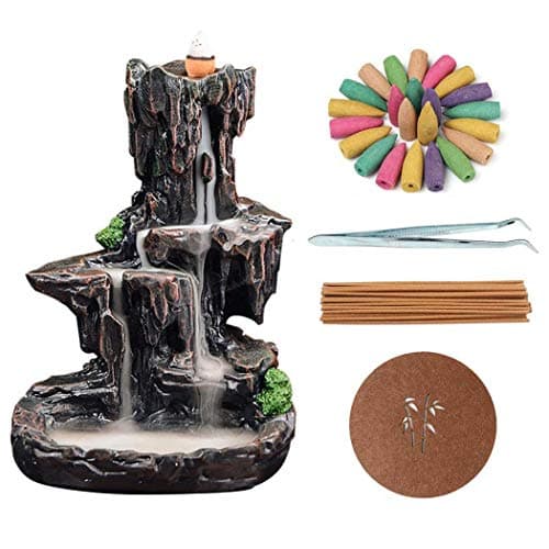 XUDREZ Backflow Incense Burner, Mountain Waterfall Holder with 120 Cones