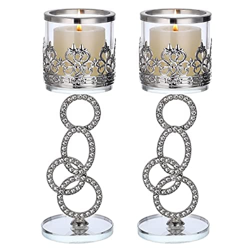 TOLIDA Set of 2 Crystal Glass Tea Light Votive Candle Holder, 21.5cm