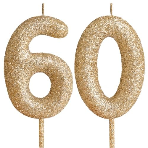 Cxryrzhe Gold Number 60 Glitter Birthday Candle Cake Topper Decoration for Girls Kids Adults Birthday Party Wedding Anniversary Celebration