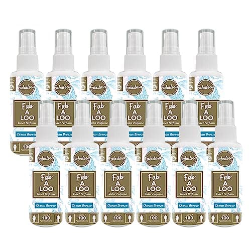 Fabulosa Fab-A-Loo Odour Remover, Compact Toilet Air Freshener Perfume Spray, 60ml, 12 Pack, Ocean Breeze