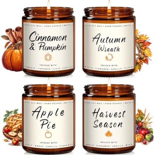 Auelife Autumn Candle Set, 4 Pack Scented Candles Gifts for Women & Men