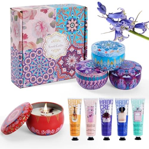 Scented Candles Gift Set, 9 Pcs Natural Soy Wax Candle, Aromatherapy Candles for Yoga to Relieve Stress Hand Cream Lotion Set,Candles Ideal for Friends Gifts,Birthday, Teacher Appreciation