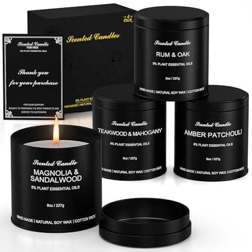 Scented Candles for Men | Teakwood & Mahogany, Magnolia & Sandalwood, Rum & Oak, Amber & Patchouli | Soy Wax Blend | Ideal for Father's Day Birthday Gift for Him (Voyage 4)
