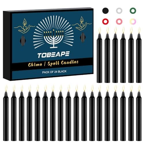 Tobeape 4" Black Spell Chime Candles 24 pcs, Unscented Mini Taper Candle