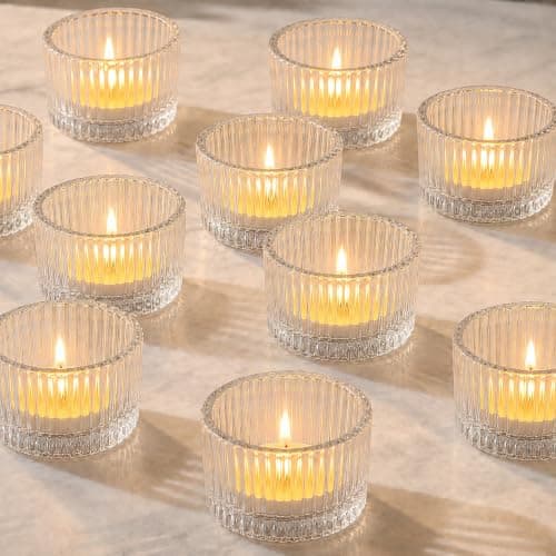 12 Pcs Clear Glass Votive Candle Holders, Small Tea Lights Candle Holder