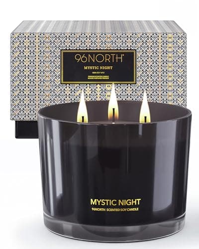 96NORTH Luxury Black Candle | Large 3-Wick Jar Candle | Up to 40 Hours Burning Time | 100% Natural Soy Wax | Relaxing Aromatherapy Aesthetic Candle | Housewarming Gift for Men and Women