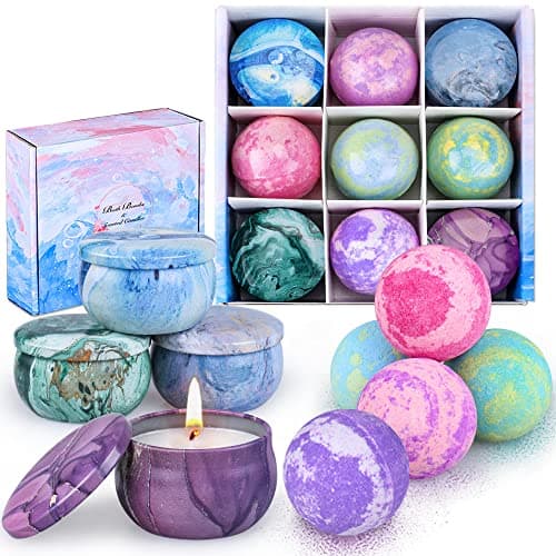 Bath Bombs & Scented Candles Gift Set, 5 Bombs & 4 Candles