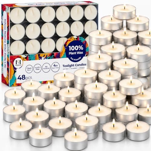 Tea Lights Candles 48 Pack, 4 Hour Palm Wax Tealights
