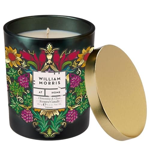 William Morris at Home Scented Candle 180g, Home Fragrance, Clementine and Clove Scent, 40 Hours Burn Time, Reusable Jar, Housewarming Gift, Cruelty and Vegan Free, Black