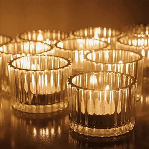 Ribbed Clear Tea Light Candle Holders Set of 12, Glass Tealight Holders