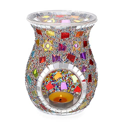 BSTKEY Mosaic Glass Wax Melt Burner Candle Aroma Diffuser, Colorful