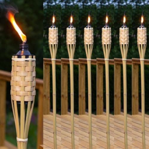 Tiki Torches Bamboo 150cm Pack of 6 - Extra Tall 5ft Citronella Compatible Burner with Large 500ml Oil Canister for Outdoor Parties, Pest & Bug Repellent, 10 Hour Burn. Oil Sold Separately.