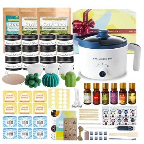LINGQIAN Candle Making Kit for Adults with 12 Jars, 900g Soy Wax, DIY Succulent Mould Wax Melts Kit with Beeswax 454g, Make Your Own Scented Candle at Home