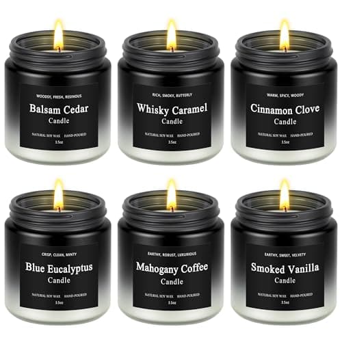 Scented Candles for Men, 6 Packs Soy Wax Candle Gifts Set for Men & Women, Long Lasting Candles for Home Scented, Mens Candles Gifts for Father's Day, Birthday, Valentine, Christmas, Anniversary