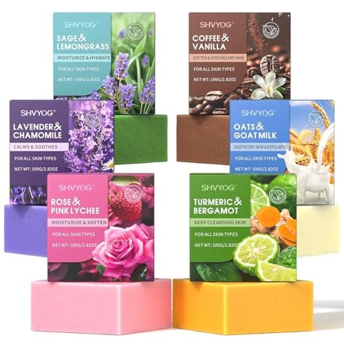 Natural Soap Bar Gift Set, Oatmeal Goat Milk, Turmeric, Lavender & Rose Soaps, Organic Essential Oil, Gentle Cleansing, Hydrat, Face & Body Soap, Gift for Women, Birthday Gifts, Valentine's Day Gifts