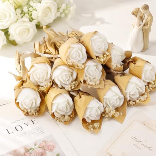 12 Pcs White Rose Wedding Candle Favours for Guests, Mini Flower Candles