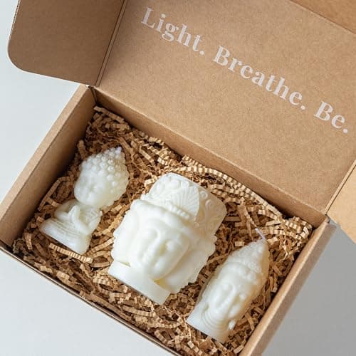 AURABOHO Set of 3 Unscented Buddha Candles - Soy & Beeswax Long Burning Meditation Candles, Relaxation Gifts for Women, Yoga, Mindfulness & Spiritual Home
