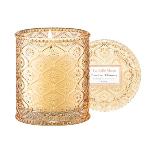 LA Jolie Muse Yuzu Neroli Scented Candles for Home, Natural Soy Wax 40 Hrs