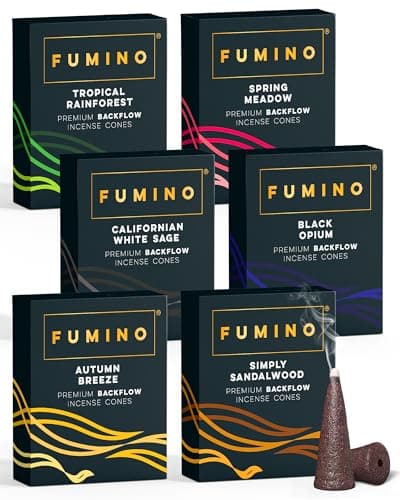 Backflow Incense Cones 90 Pack 6 Scents - Natural Masala, 25 Min Burn