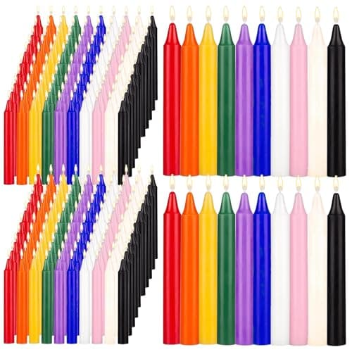 Spell Chime Candles 300 pcs Assorted Colors, 10 cm (4" Tall) Dripless Mini Magic Taper Candle for Casting, Rituals, Witchcraft, Wiccan Altar, Spells, Healing, Meditation, Christmas, Party
