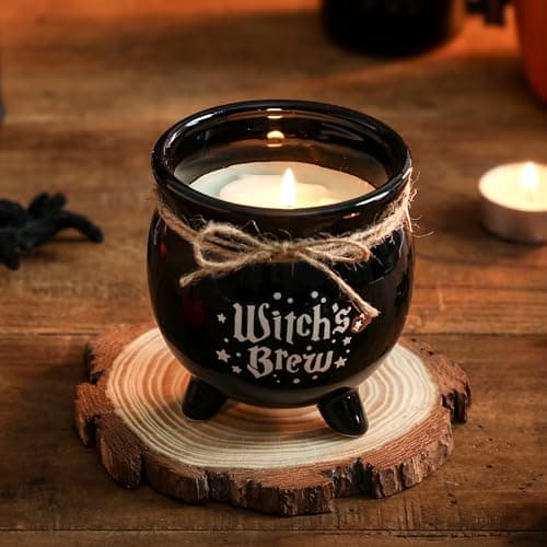 Halloween Candle, Witch Cauldron Candles with Ghost, Pumpkin Scented Candle for Spooky Halloween Decor, Gothic Witch Décor Decorations