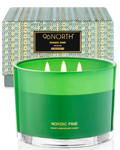 96NORTH Luxury Pine Soy Candle | Large 3 Wick Jar Candle | Up to 50 Hours Burning Time | 100% Natural Soy Wax | Relaxing Aromatherapy Aesthetic Candle | Housewarming Gift for Women and Men