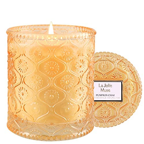 LA Jolie Muse Pumpkin Chai Scented Candles for Home, Natural Soy Wax 40 Hrs