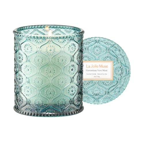 LA Jolie Muse Geranium Vert Mint Scented Candle for Home, Soy Wax 40 Hrs