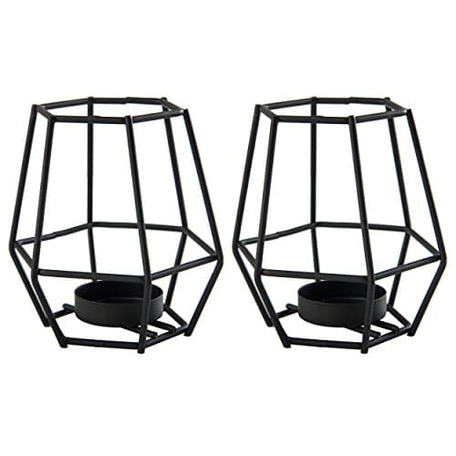Pair of - Decorative Black Geometric Basket Cage Tealight Candle Holders