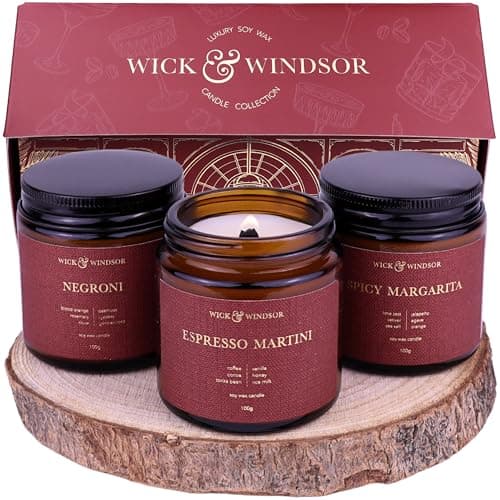 Wick & Windsor | Scented Candle Gift Set | Cocktail Collection | 3 Luxury Soy Wax Candles | Wooden Wick | 3×100g | Coffee, Blood Orange & Lime | Gift for Her & Him — Birthday, Christmas & Housewarming