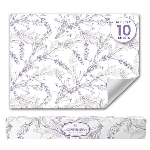 Lavender Scented Drawer Liners (10 Large Sheets, 50cm x 36.5cm) - Non Adhesive Drawer Fresheners & Lining Paper for Drawers, Bedroom & Wardrobe Shelves - Drawer Liners Scented for Clothes